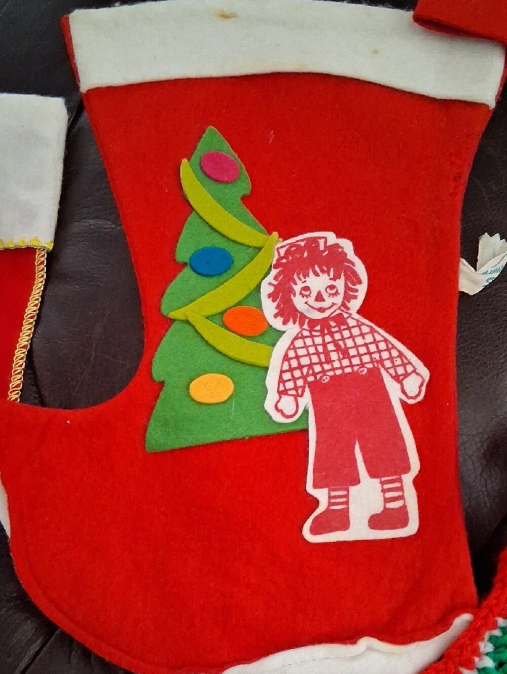 Vintage Red Christmas Stockings Trio - Festive Santa & Crochet 1950's 1960's - Picture 3 of 8